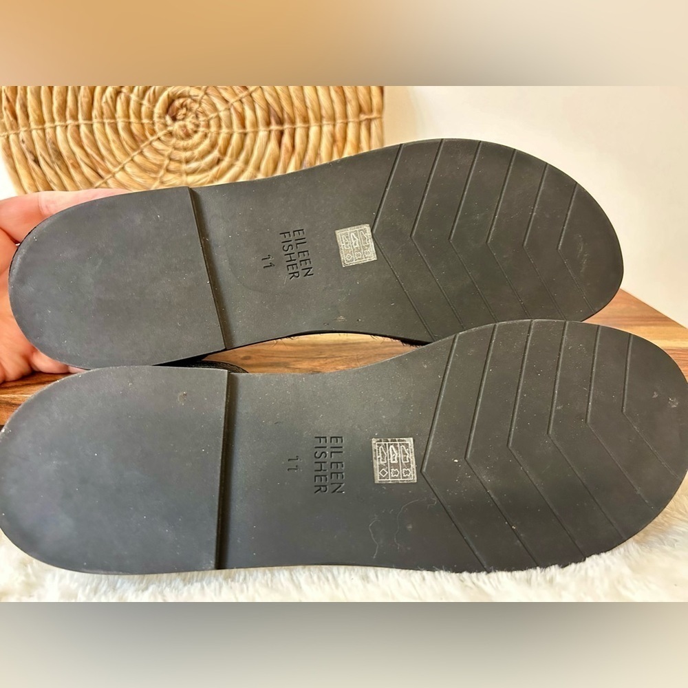 Eileen Fisher Mike Tumbled Leather Espadrille Sandals in Black Size 11 - Picture 9 of 10